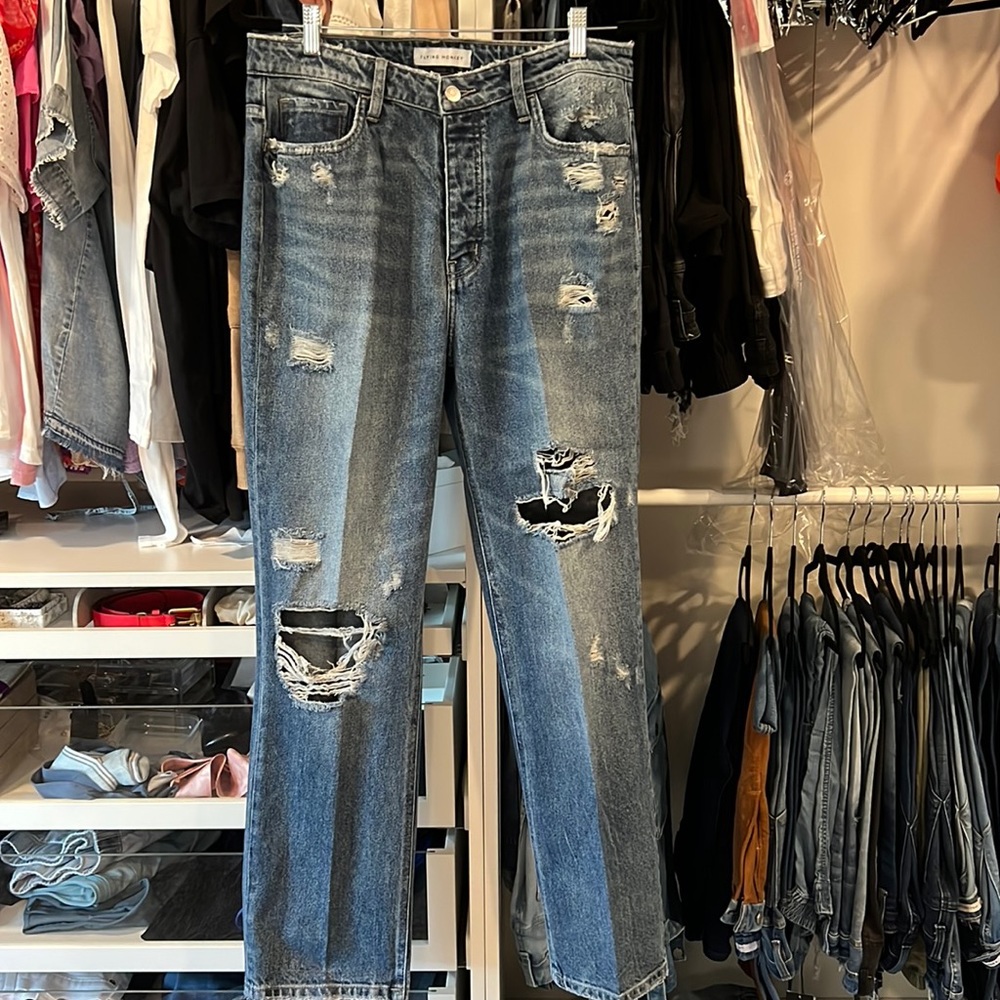 Flying Monkey  30 button fly distressed boyfriend jeans. Excellent condition